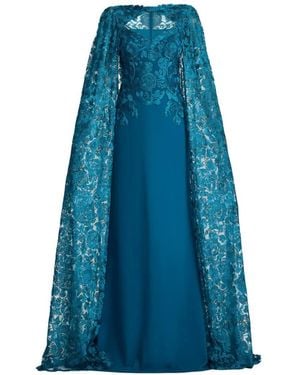 Tadashi Shoji Floral Lace Maxi Gown - Blue