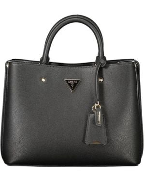 Guess Logo-Plaque Pebbled Tote Bag - Black