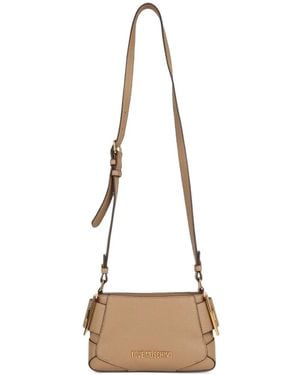 Love Moschino Buckle-Detail Logo-Plaque Cross Body Bag - Natural
