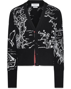 Thom Browne Scenic Intarsia Cardigan - Black