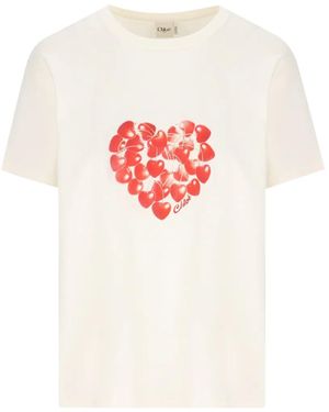 Chloé Cherry-Print Heart-Motif T-Shirt - White