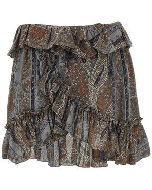 Saint Laurent Paisley-Print Ruffled Mini Skirt - Gray