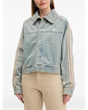 adidas Stripe-Detail Logo-Plaque Denim Jacket - Blue