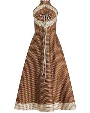 Rosie Assoulin Polka Dot Halterneck Midi Day Dress - Brown
