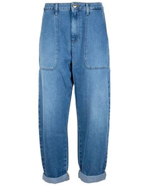 CIGALA'S Baggy Fatigue Patch-Pocket Turned-Up Jeans - Blue