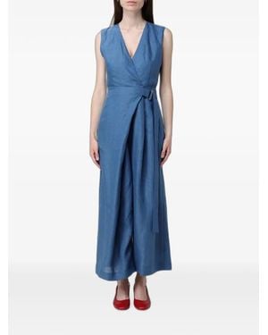 MEIMEIJ Linen Wrap-Style Jumpsuit - Blue