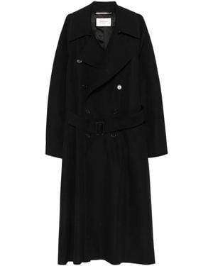 Saint Laurent Certified Wool Coat With Belt - Black
