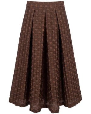 Lunatica Milano Pleated Polka-Dot Midi Skirt - Brown
