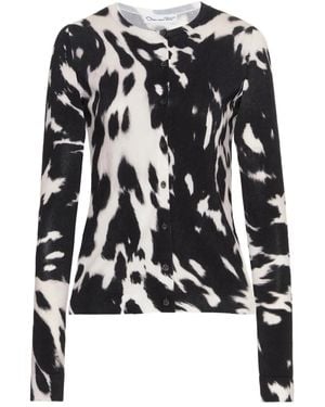 Oscar de la Renta Cowhide-Print Button Cardigan - Black