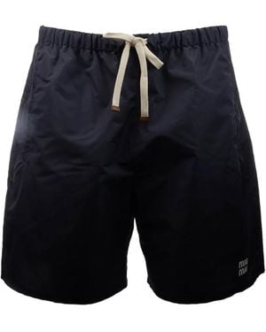 Miu Miu Logo-Print Drawstring Knee-Length Shorts - Blue