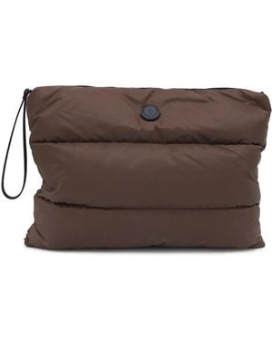 Moncler Quilted Logo-Patch Clutch Bag - Brown