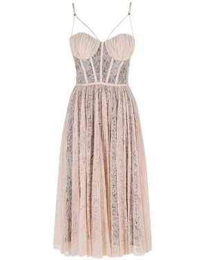 Elisabetta Franchi Lace-Panelled Corset-Style Midi Dress - Natural