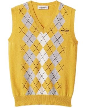 Miu Miu Chaleco con rombos en intarsia - Amarillo
