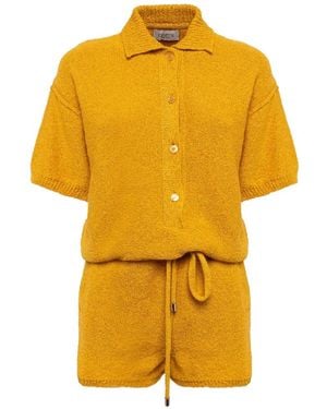 Laneus Button-Front Knitted Playsuit - Yellow