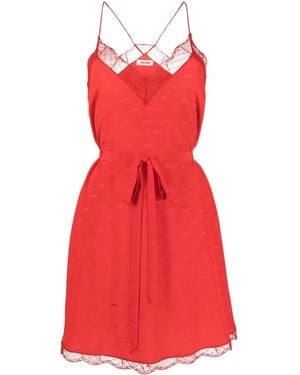 Zadig & Voltaire Christy Jac Wings-Motif Lace-Trim Silk Dress - Red