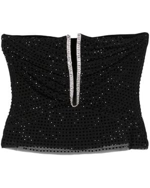 Self-Portrait Top In Jersey Nero Con Strass - Black