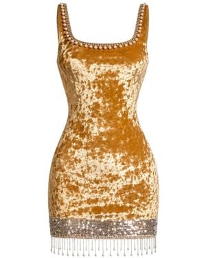 International Appeal Pearl-Trimmed Velvet Mini Dress - Metallic
