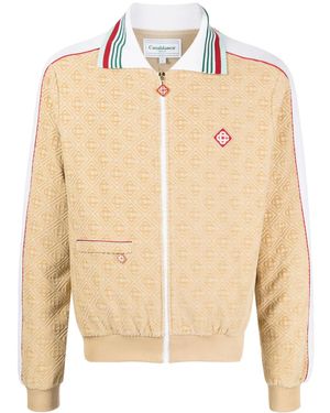 CASABLANCA Monogram-Jacquard Velour Zip-Up Jacket - Natural