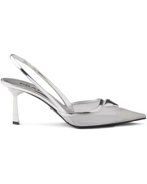 Prada 75Mm Triangle-Logo Slingback Court Shoes - White