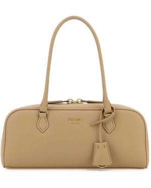 Prada Medium Logo-Lettering Leather Bag - Natural