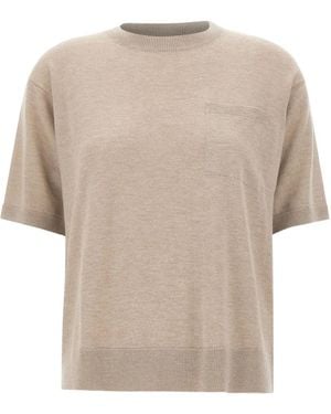 Max Mara Short-Sleeve Chest-Pocket Sweater - White