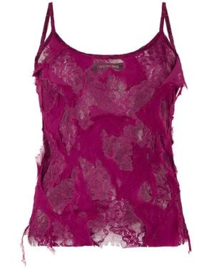 Roberto Cavalli Distressed Lace Camisole Top - Purple