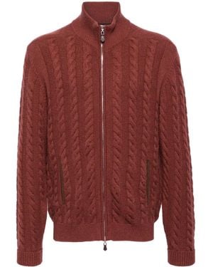 N.Peal Cashmere Richmond Cable-Knit Cardigan - Red