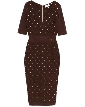 Elisabetta Franchi Embelished V Neck Dress - Brown