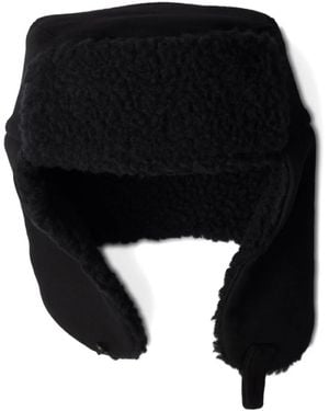 Prada Triangle-Logo Fleece-Trapper Hat - Black