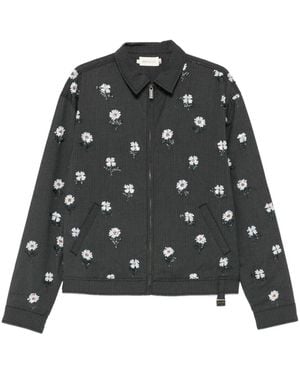 Honor The Gift Floral-Embroidered Pinstripe Overshirt - Black