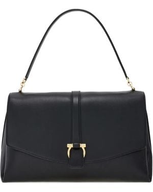 Ferragamo Front Flap Shoulder Bag (L) - Black
