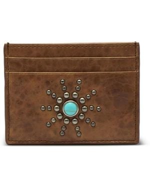 HTC Sun Stud-Embellished Leather Card Holder - Brown