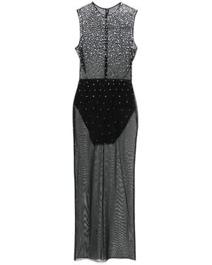 Alex Perry Crystal Mesh Midi Dress - Black