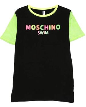 Moschino Mesh-Sleeve Logo-Print T-Shirt - Black