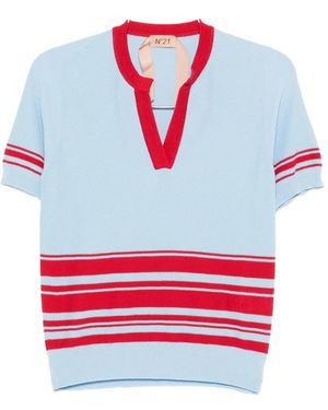 N°21 Top A Righe Con Scollo A V - Rosso