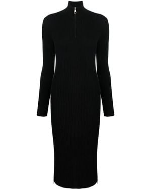 Moncler Zip-Up Crêpe Midi Dress - Black