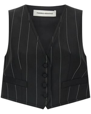 Federica Bonifaci Pinstripe Cropped Vest - Black