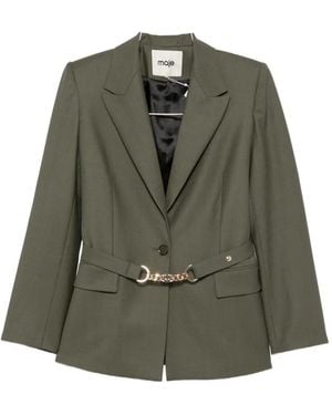 Maje Belted Tailored-Collar Blazer - Green