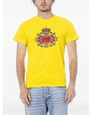 Roberto Cavalli Crest-Print T-Shirt - Yellow