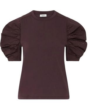 Liu Jo Bi-Material T-Shirt With Puff Sleeves - Purple