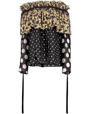 Nina Ricci Polka Dot-Pattern Ruffled Satin Blouse - Black