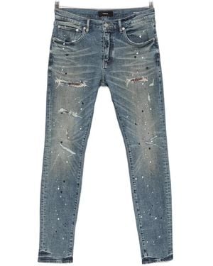 Purple Brand Distressed Paint-Splatter Skinny Jeans - Blue