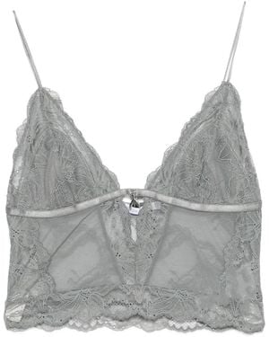 Patrizia Pepe Lace-Panelled V-Neck Bralette - Grey