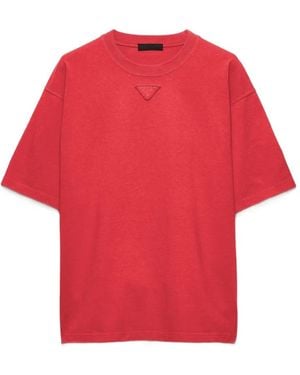 Prada Triangle-Logo T-Shirt - Red