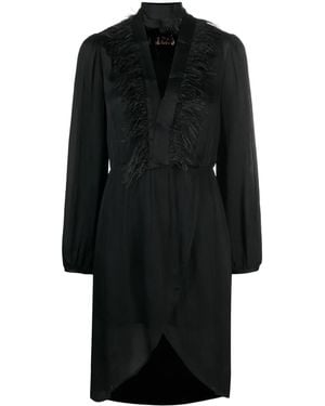 Twinset Feather-Trim Long-Sleeve Dress - Black