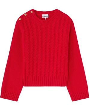 Ganni Cable Wool Mix Jumper - Red