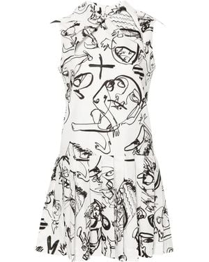 Charles Jeffrey Plissiertes Minikleid Mit Abstraktem Print - Weiß