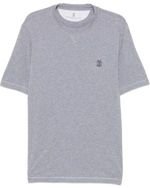 Brunello Cucinelli Logo-Embroidered T-Shirt - Grey