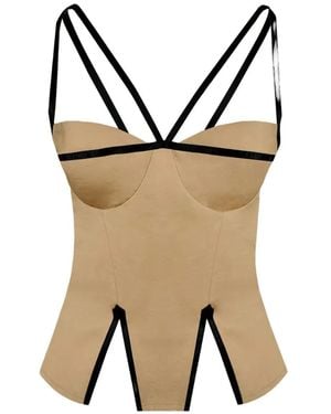 Contessa Mills Madeleine Contrast-Trim Top - Natural