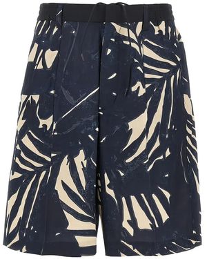 Emporio Armani Printed Linen Blend Shorts - Blue